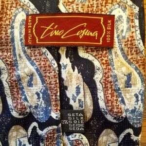 TINO COSMO 100% SILK TIE-ABSTRACT BLUE & BROWN DESIGN-MADE IN ITALY